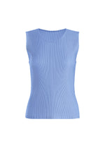 A product shot of the PLEATS PLEASE ISSEY MIYAKE MIST AUGUST top in light blue.