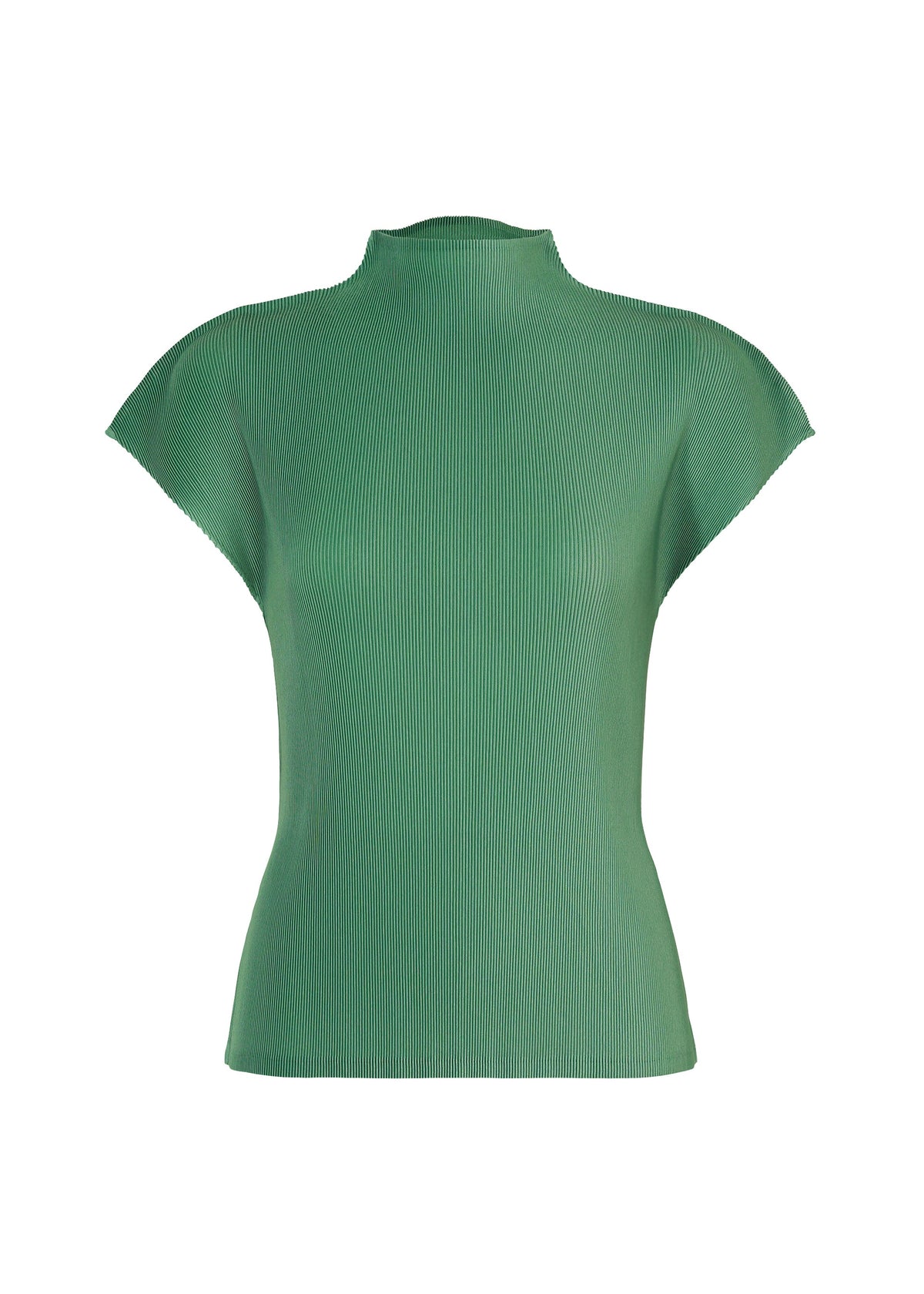 A product shot of the PLEATS PLEASE ISSEY MIYAKE MIST AUGUST top in grayish green.