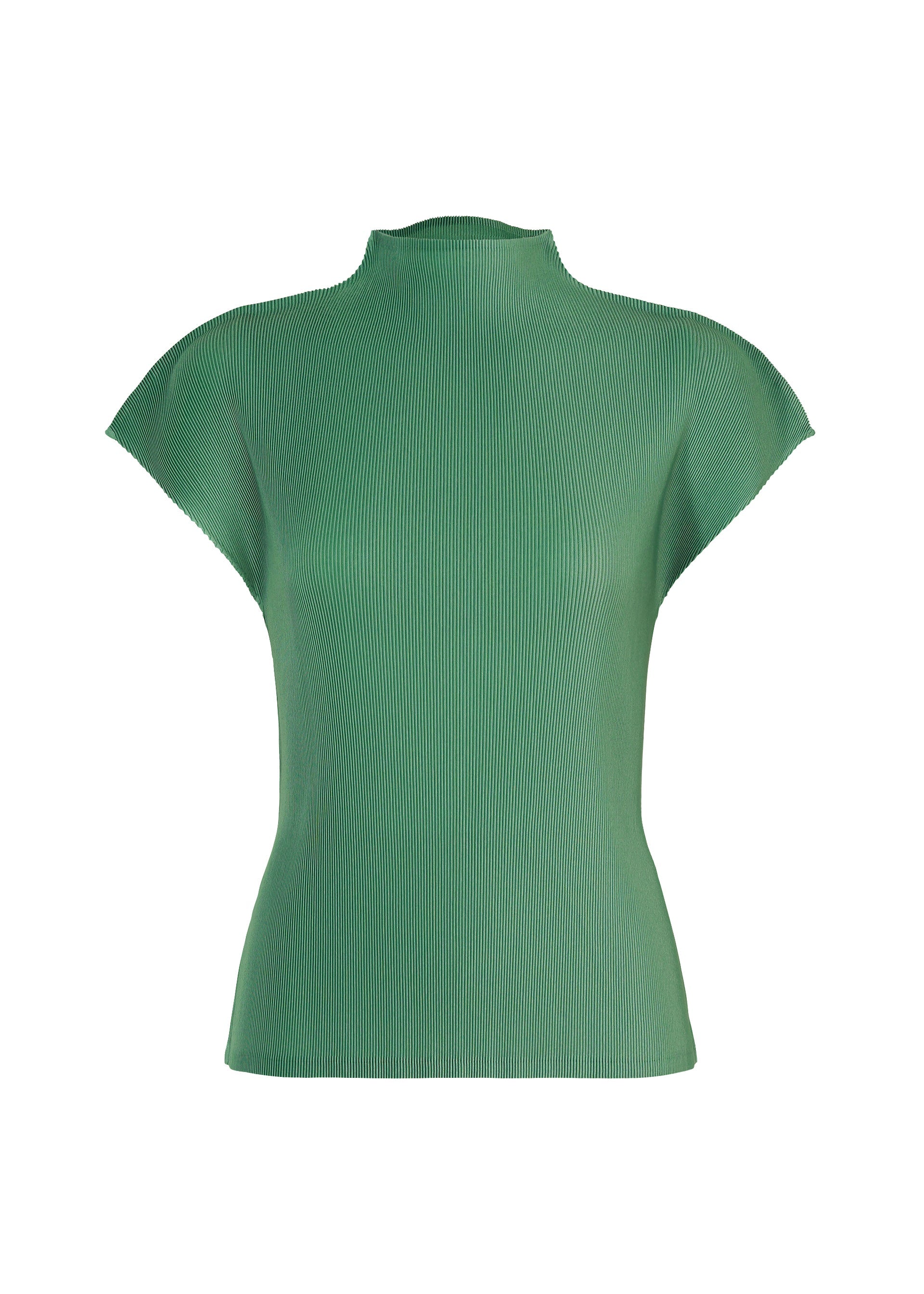 A product shot of the PLEATS PLEASE ISSEY MIYAKE MIST AUGUST top in grayish green.
