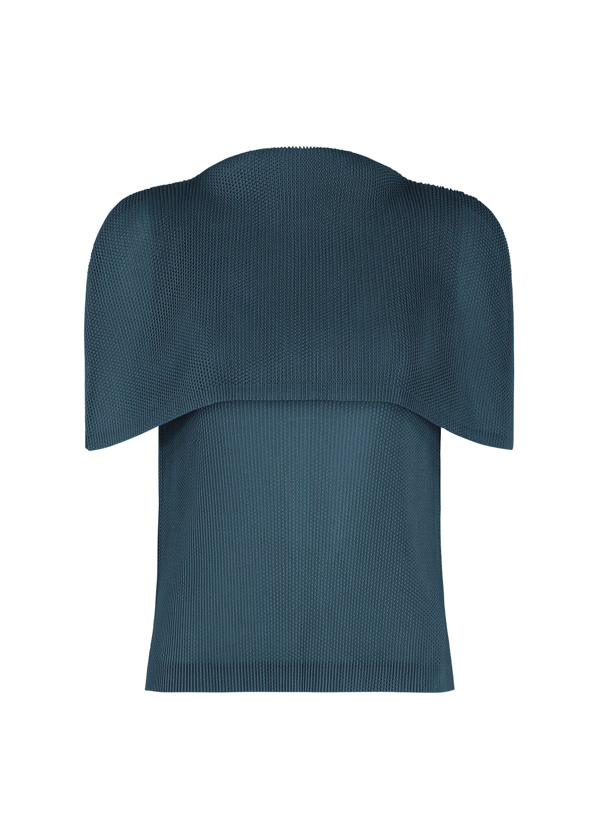 A product shot of the PLEATS PLEASE ISSEY MIYAKE TATAMI AUGUST top in marine blue.