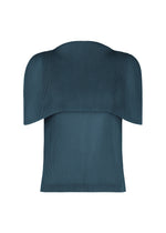 A product shot of the PLEATS PLEASE ISSEY MIYAKE TATAMI AUGUST top in marine blue.