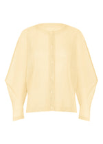 A product shot of the PLEATS PLEASE ISSEY MIYAKE TATAMI AUGUST cardigan in off white.