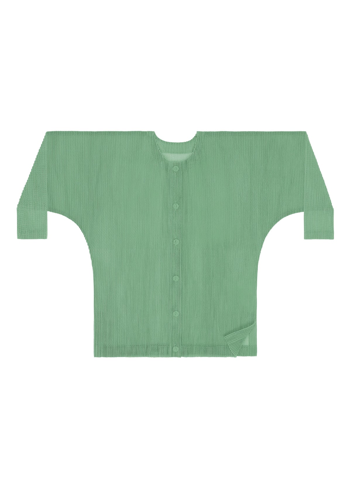 A detail shot of the PLEATS PLEASE ISSEY MIYAKE TATAMI AUGUST cardigan.