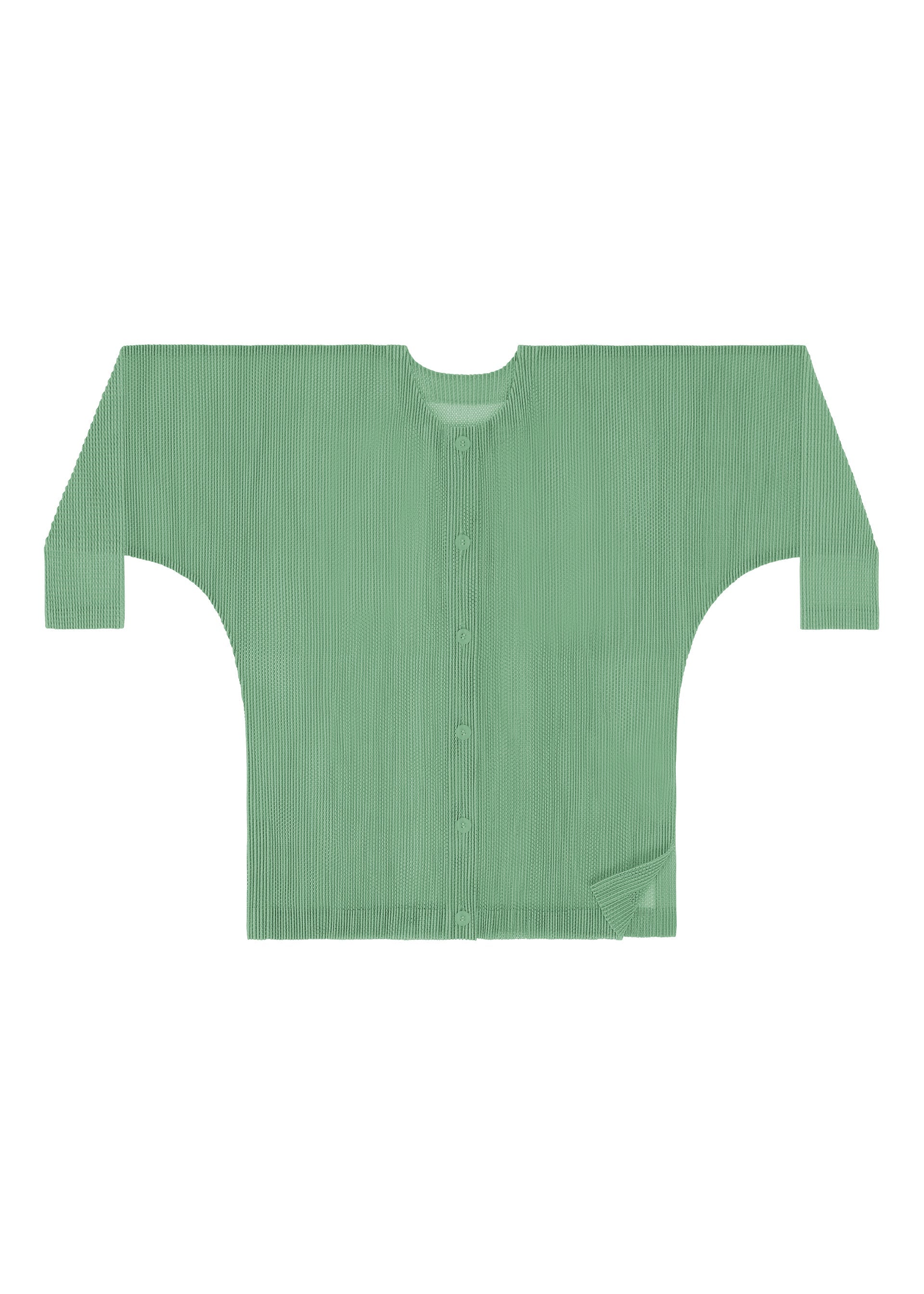 A detail shot of the PLEATS PLEASE ISSEY MIYAKE TATAMI AUGUST cardigan.