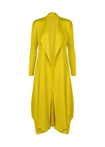 A product shot of the PLEATS PLEASE ISSEY MIYAKE MONTHLY COLORS : OCTOBER coat in yellow ocher.
