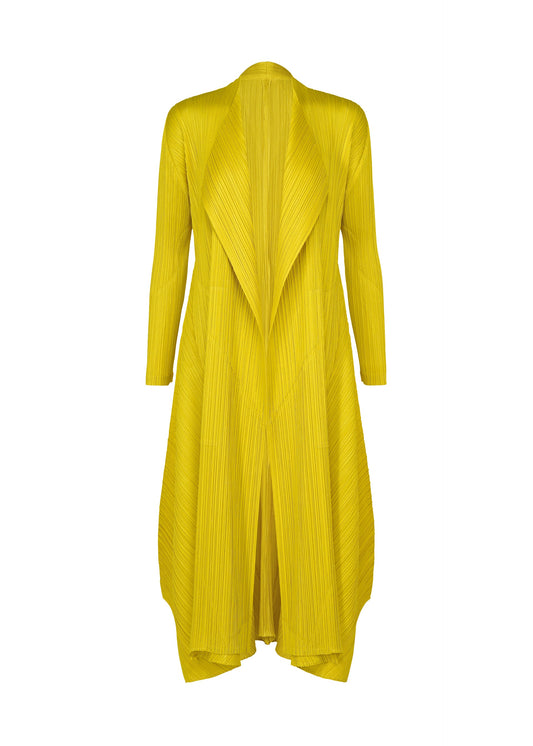A product shot of the PLEATS PLEASE ISSEY MIYAKE MONTHLY COLORS : OCTOBER coat in yellow ocher.