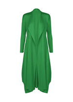 A product shot of the PLEATS PLEASE ISSEY MIYAKE MONTHLY COLORS : OCTOBER coat in green.