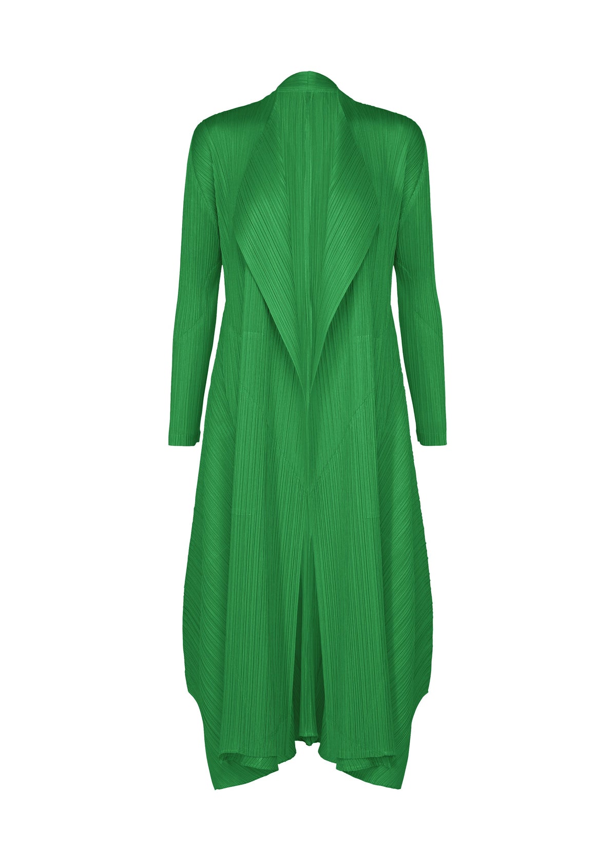 A product shot of the PLEATS PLEASE ISSEY MIYAKE MONTHLY COLORS : OCTOBER coat in green.