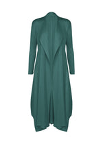 A product shot of the PLEATS PLEASE ISSEY MIYAKE MONTHLY COLORS : OCTOBER coat in blue green.