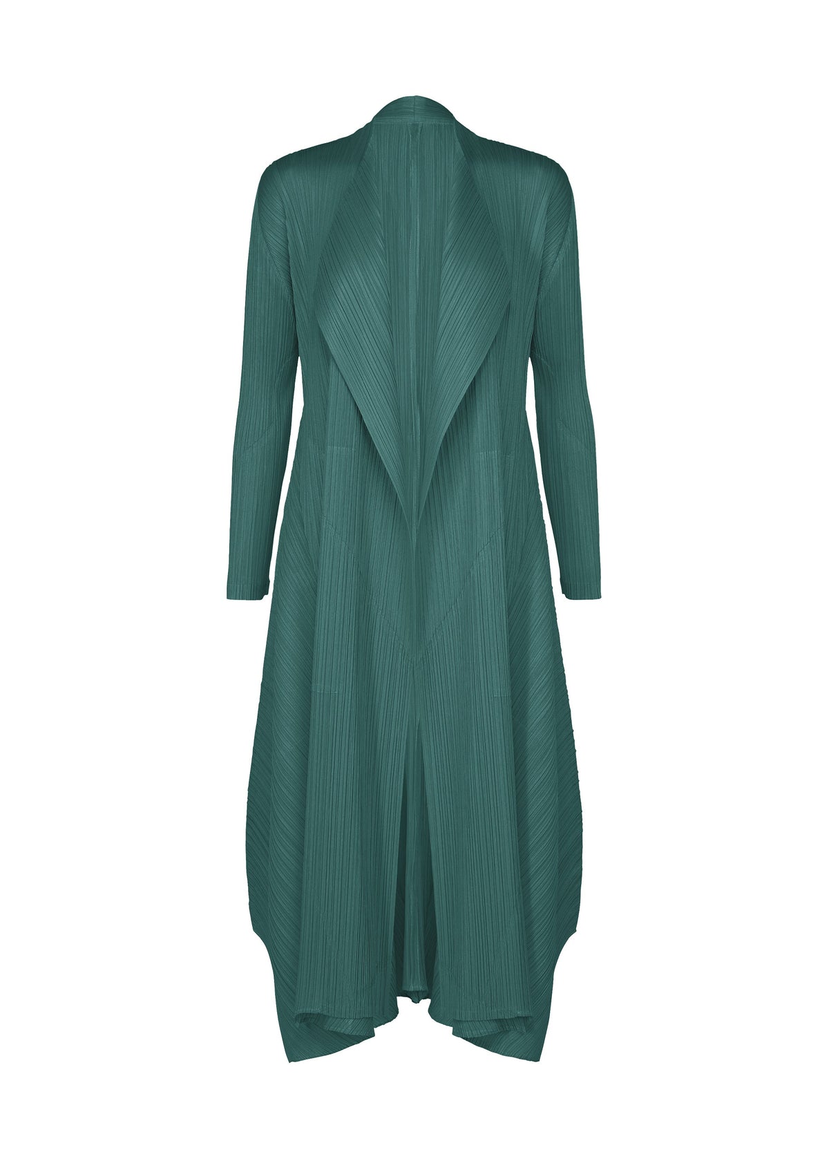 A product shot of the PLEATS PLEASE ISSEY MIYAKE MONTHLY COLORS : OCTOBER coat in blue green.