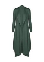 A product shot of the PLEATS PLEASE ISSEY MIYAKE MONTHLY COLORS : OCTOBER coat in dark green.