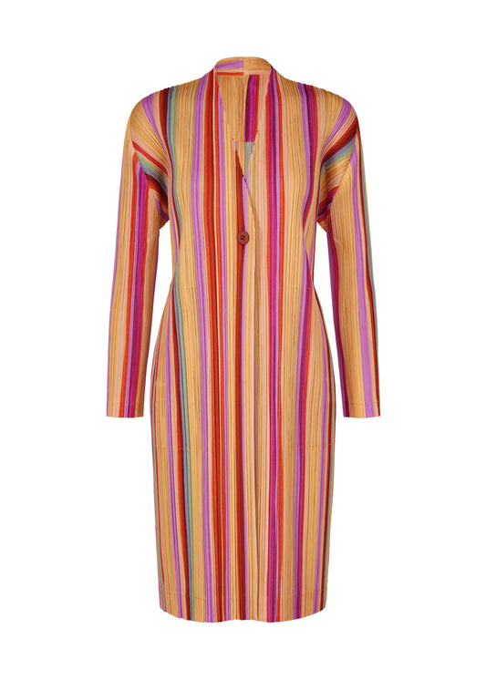 A product shot of the PLEATS PLEASE ISSEY MIYAKE TAPE TAPE coat in orange.