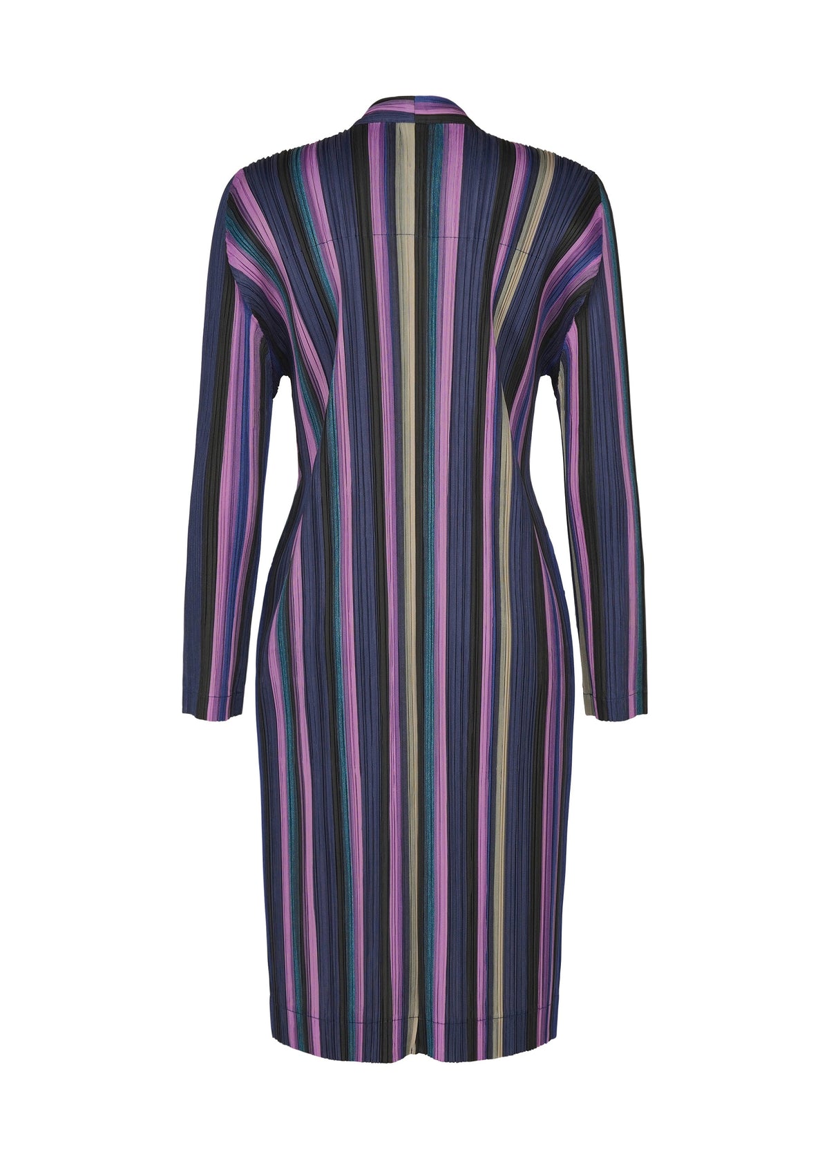 A detail shot of the PLEATS PLEASE ISSEY MIYAKE TAPE TAPE coat.
