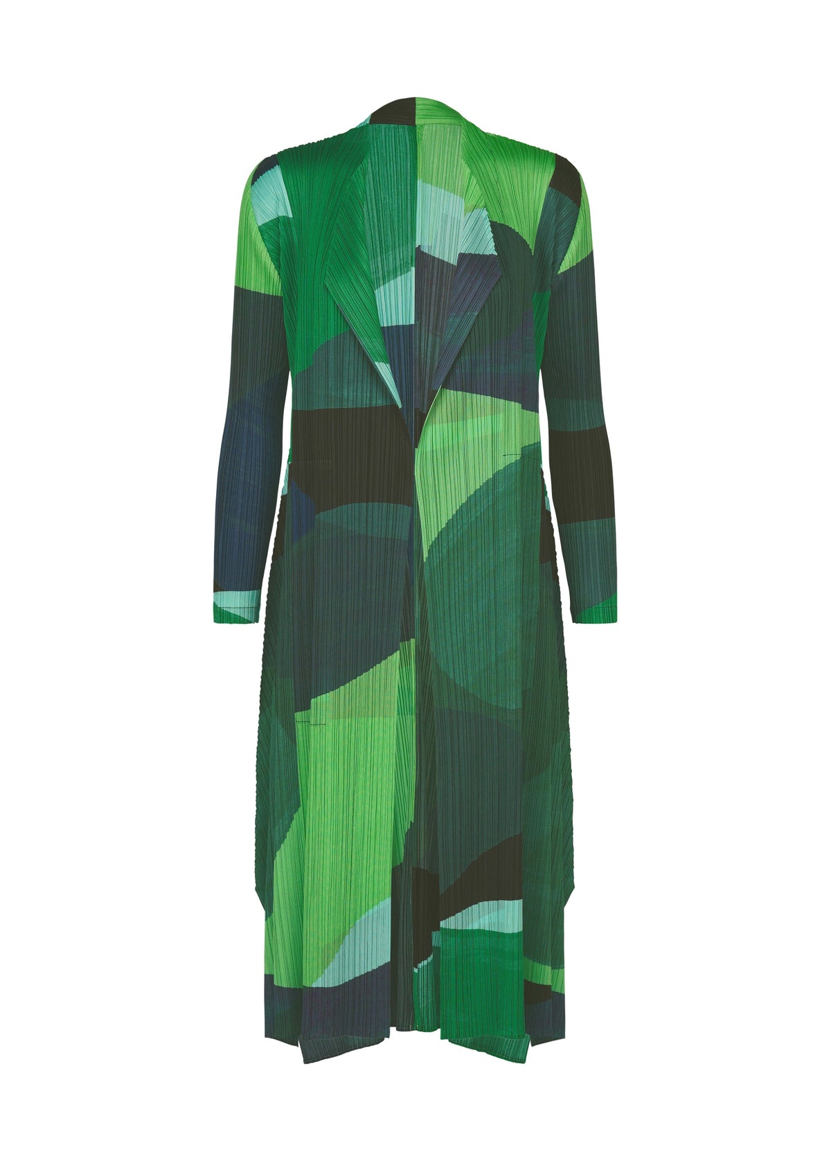 A product shot of the PLEATS PLEASE ISSEY MIYAKE ORBIT coat in green.