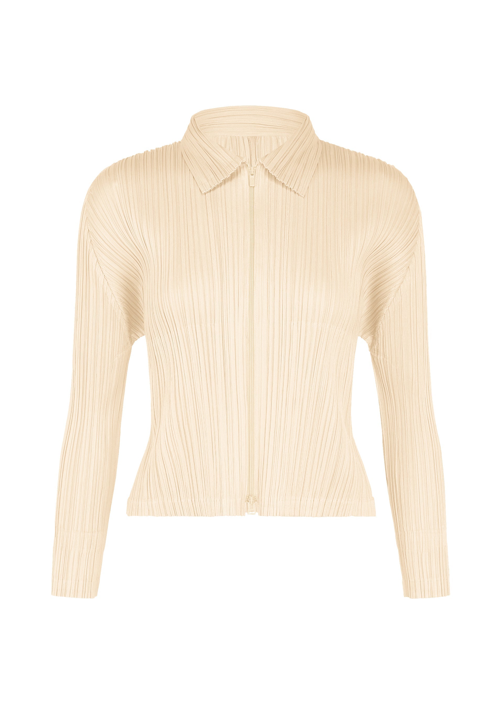 A product shot of the PLEATS PLEASE ISSEY MIYAKE MONTHLY COLORS : AUGUST jacket in off white.