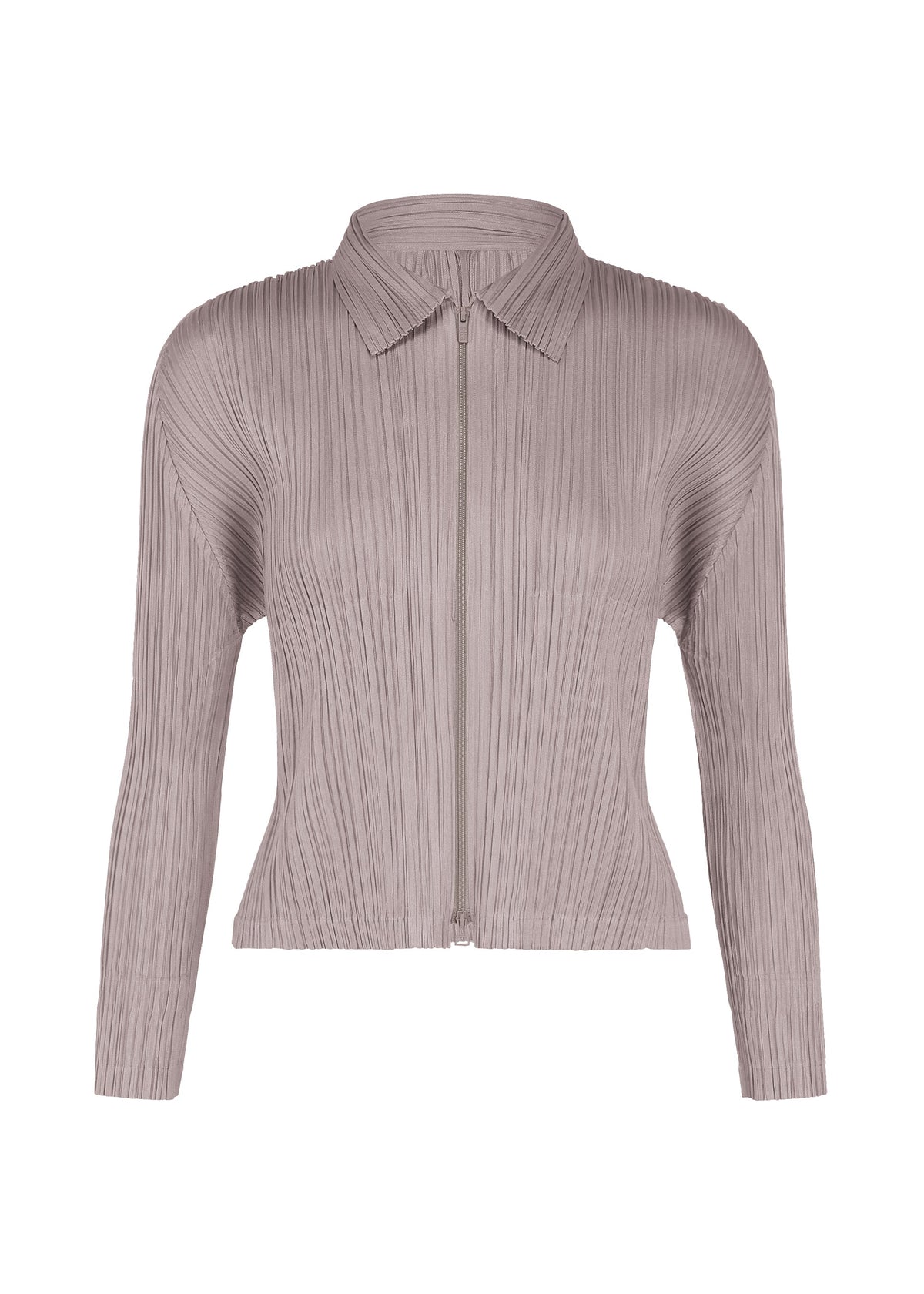 A product shot of the PLEATS PLEASE ISSEY MIYAKE MONTHLY COLORS : AUGUST jacket in grayish purple.