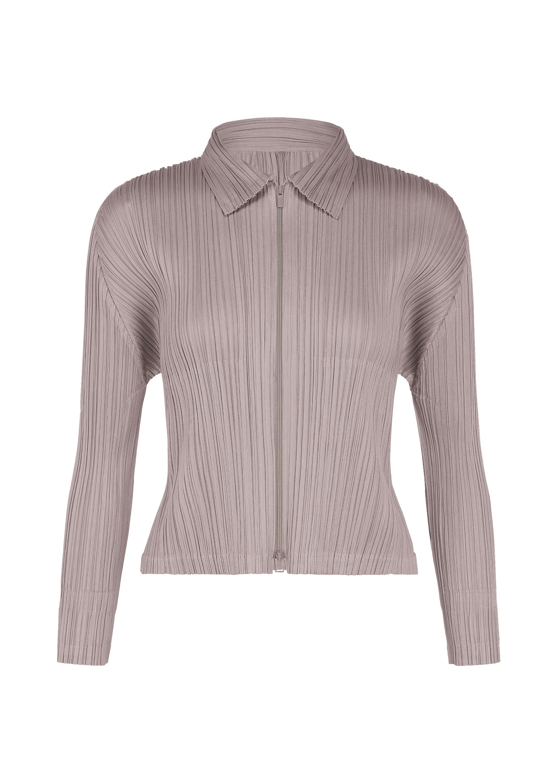 A product shot of the PLEATS PLEASE ISSEY MIYAKE MONTHLY COLORS : AUGUST jacket in grayish purple.