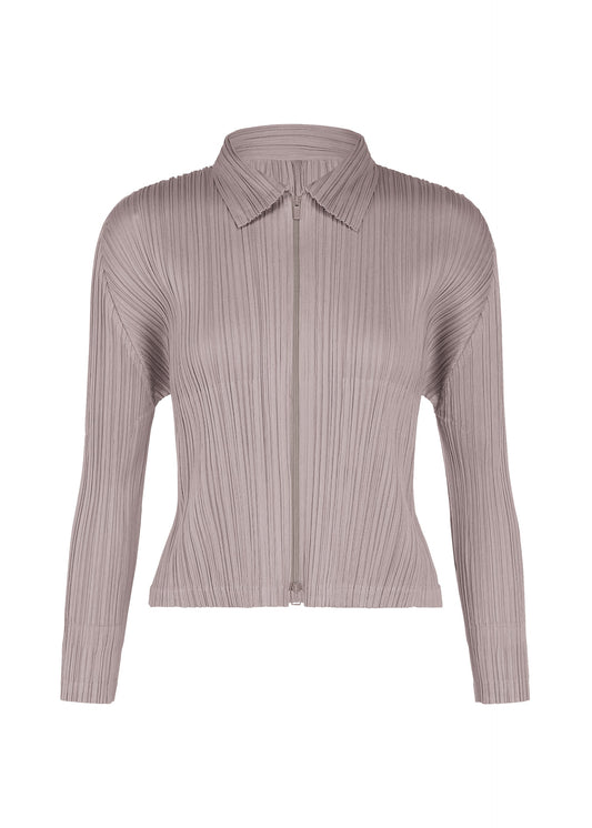A product shot of the PLEATS PLEASE ISSEY MIYAKE MONTHLY COLORS : AUGUST jacket in grayish purple.