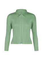 A product shot of the PLEATS PLEASE ISSEY MIYAKE MONTHLY COLORS : AUGUST jacket in grayish green.
