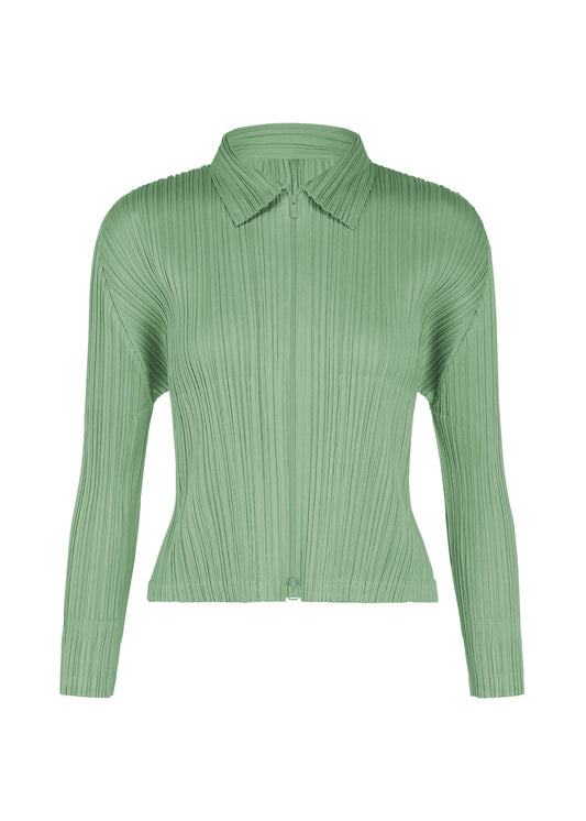 A product shot of the PLEATS PLEASE ISSEY MIYAKE MONTHLY COLORS : AUGUST jacket in grayish green.