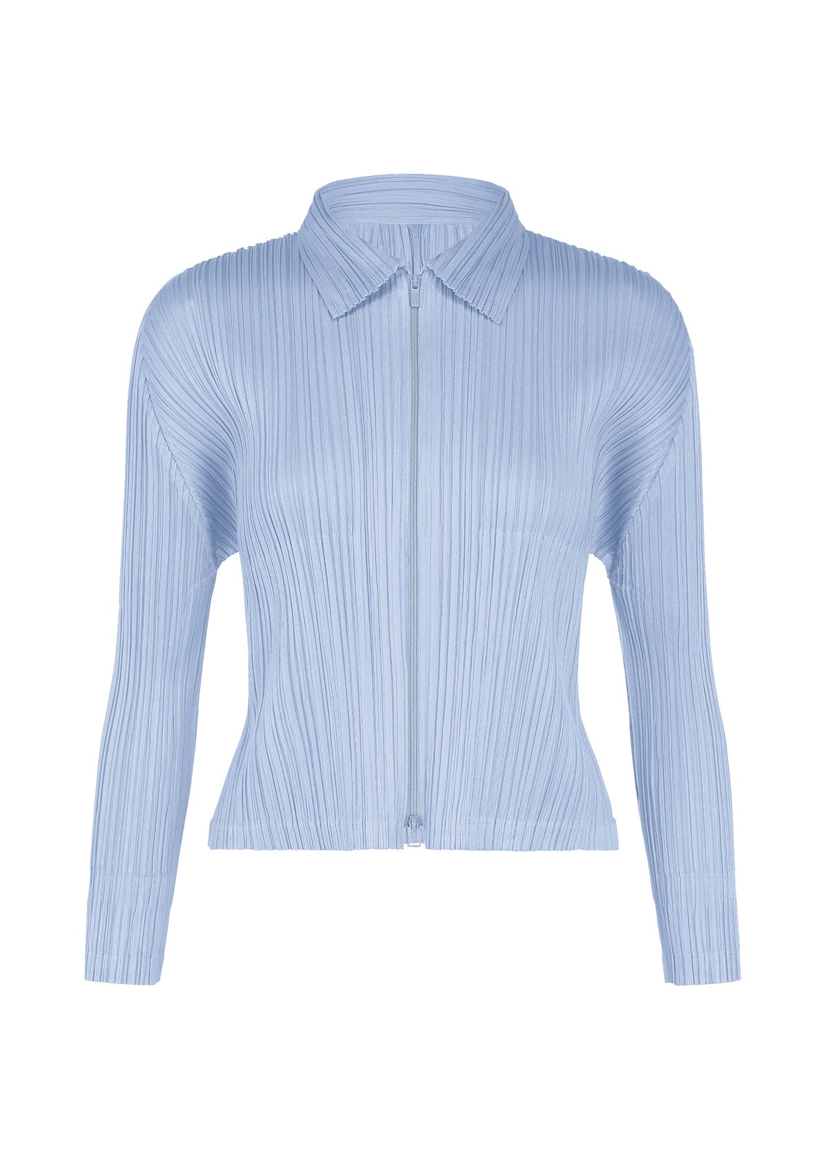 A product shot of the PLEATS PLEASE ISSEY MIYAKE MONTHLY COLORS : AUGUST jacket in light blue.