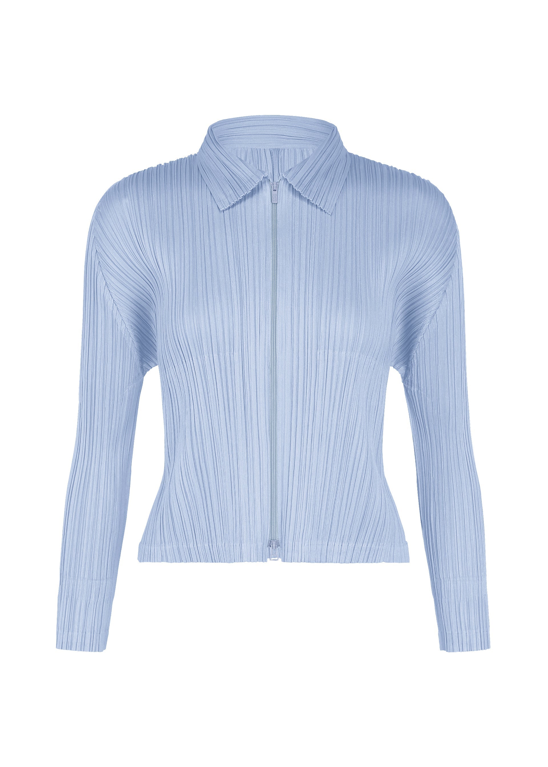 A product shot of the PLEATS PLEASE ISSEY MIYAKE MONTHLY COLORS : AUGUST jacket in light blue.