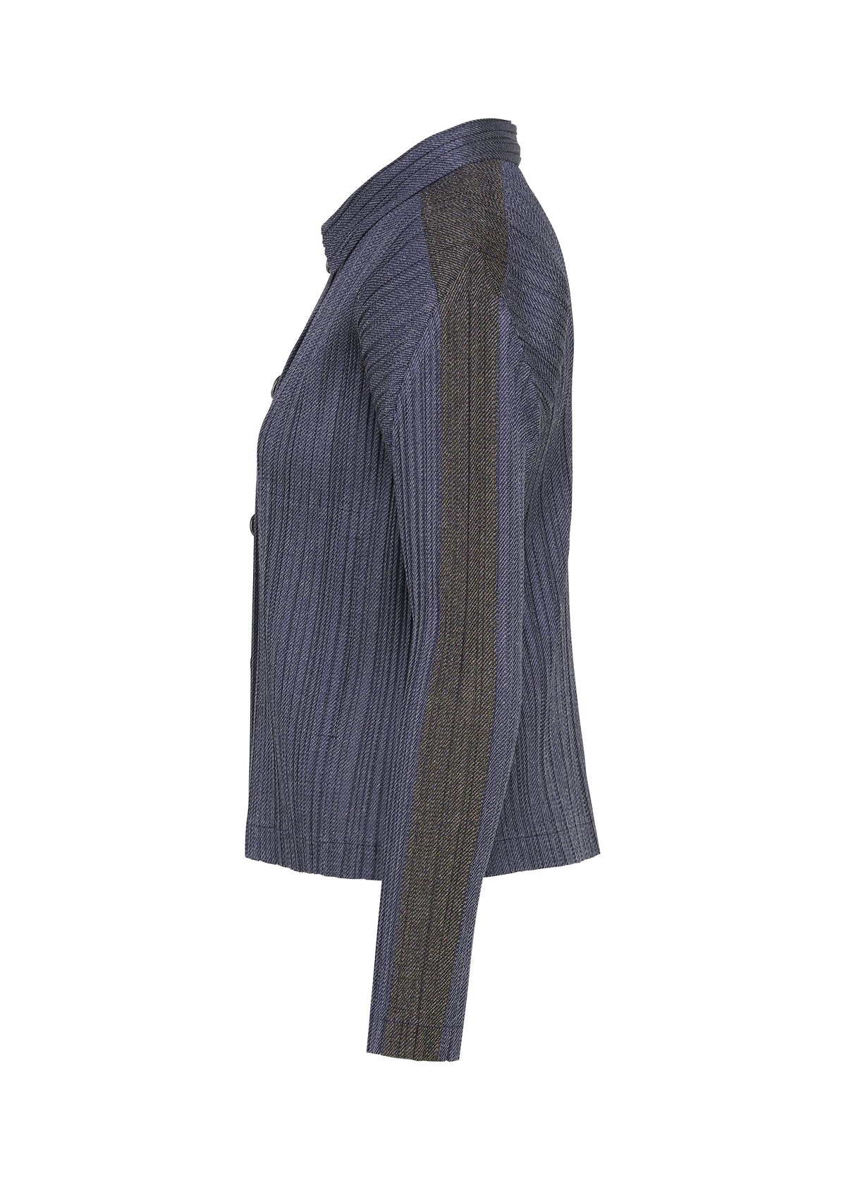 A detail shot of the PLEATS PLEASE ISSEY MIYAKE COTTON DENIM jacket.