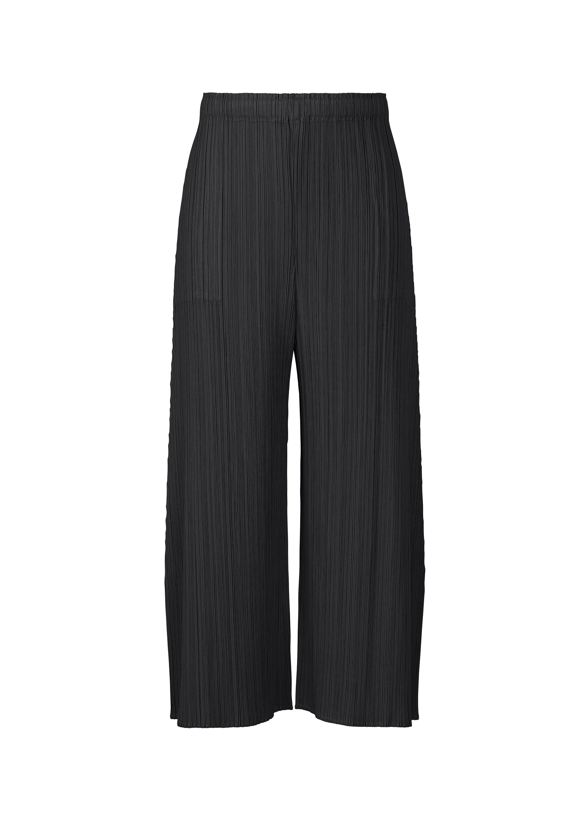 A product shot of the PLEATS PLEASE ISSEY MIYAKE MONTHLY COLORS : JULY trousers in black.