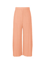 A product shot of the PLEATS PLEASE ISSEY MIYAKE MONTHLY COLORS : JULY trousers in pale orange.