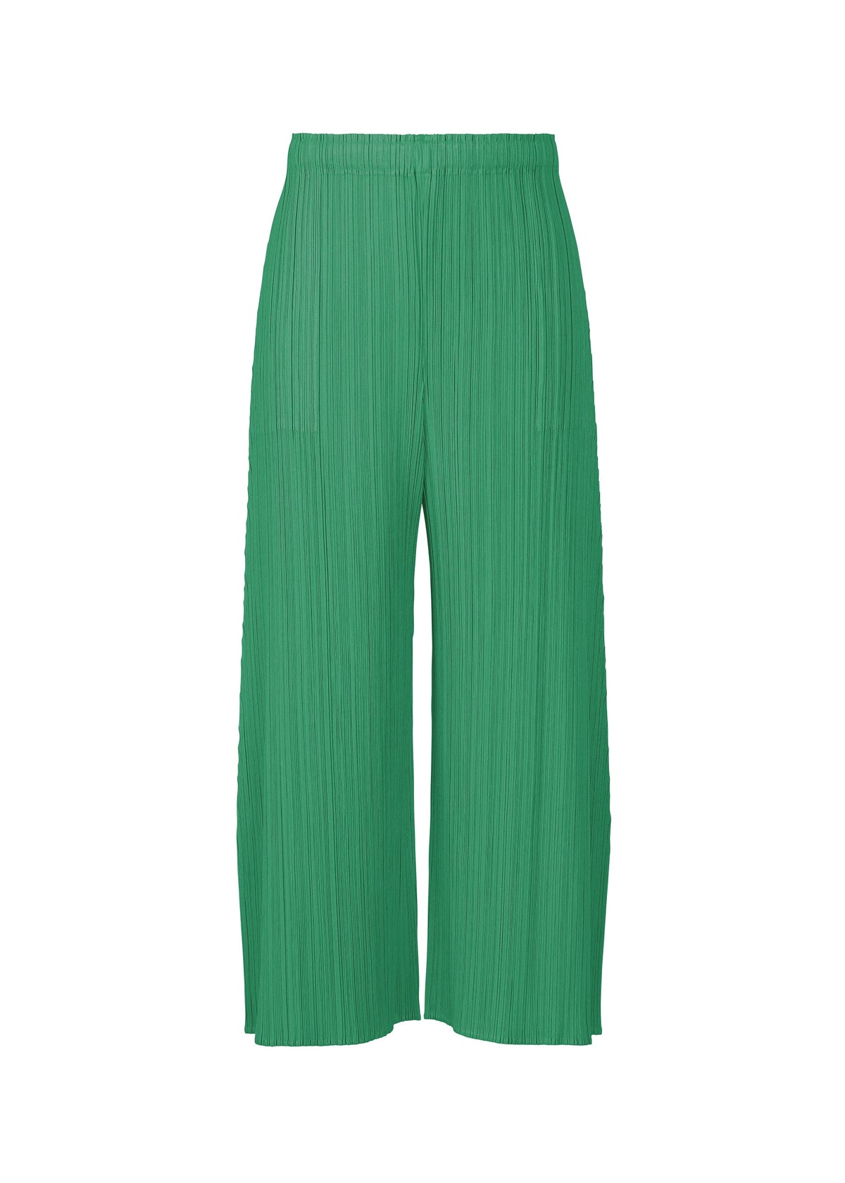 A product shot of the PLEATS PLEASE ISSEY MIYAKE MONTHLY COLORS : JULY trousers in fresh green.