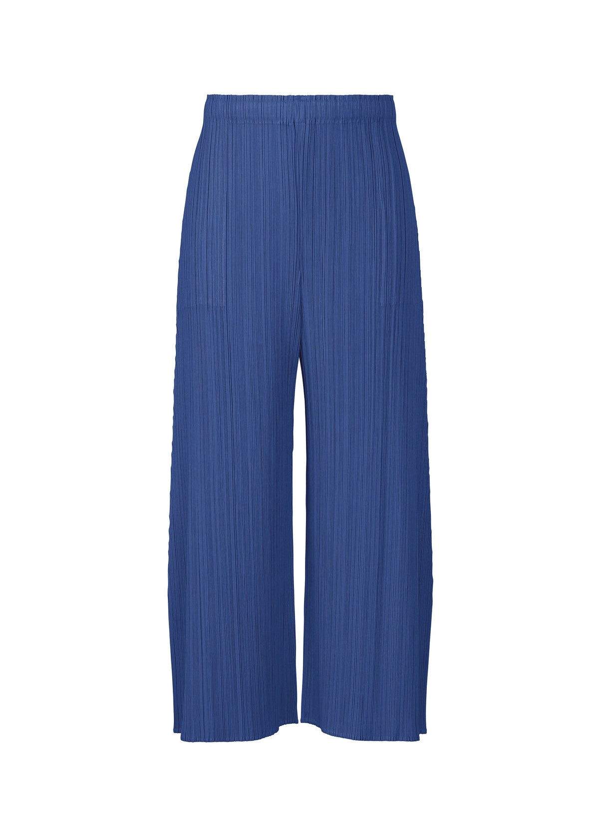 A product shot of the PLEATS PLEASE ISSEY MIYAKE MONTHLY COLORS : JULY trousers in blue.