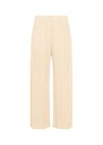 A product shot of the PLEATS PLEASE ISSEY MIYAKE MONTHLY COLORS : AUGUST trousers in off white.