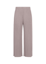 A product shot of the PLEATS PLEASE ISSEY MIYAKE MONTHLY COLORS : AUGUST trousers in grayish purple.