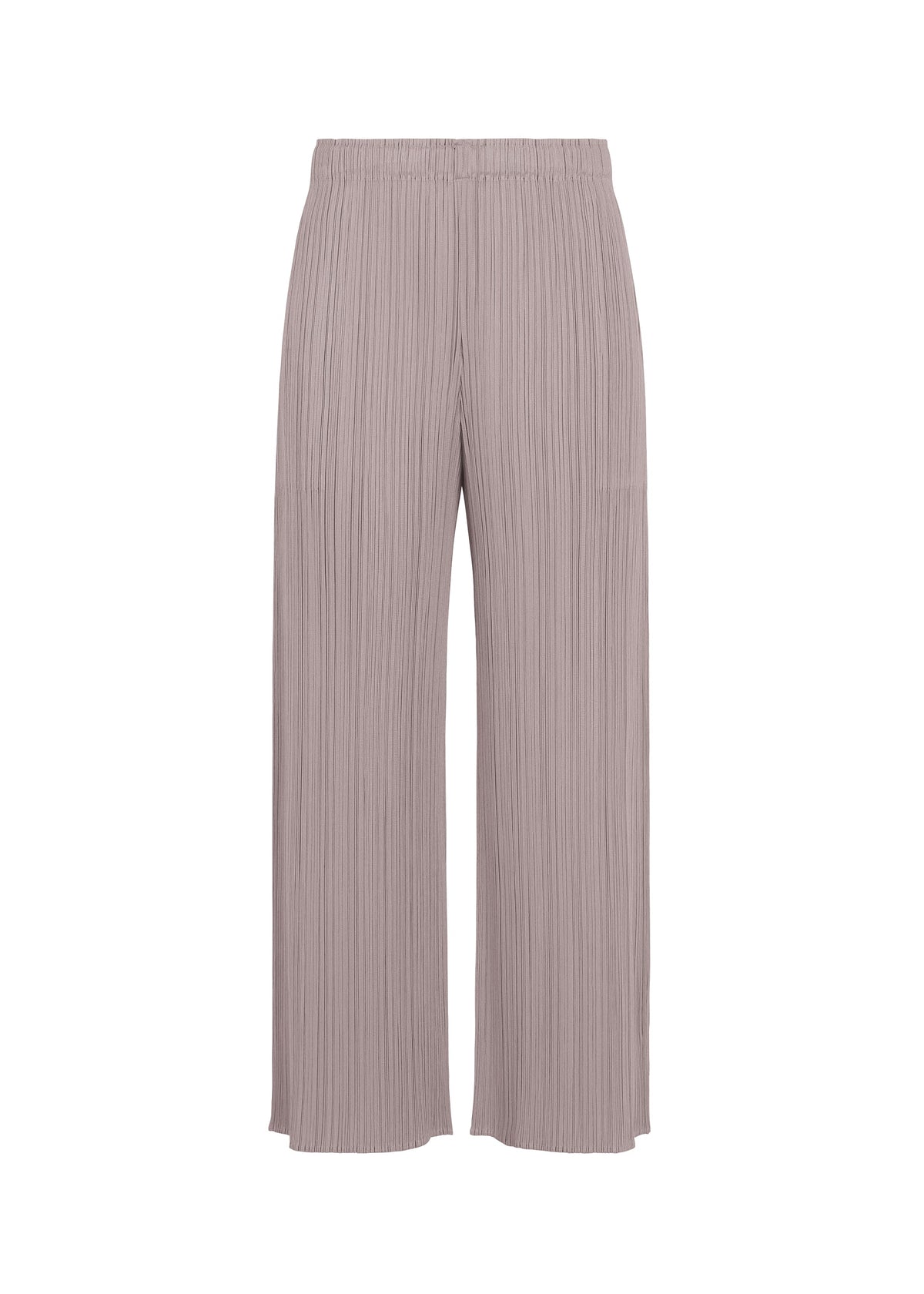 A product shot of the PLEATS PLEASE ISSEY MIYAKE MONTHLY COLORS : AUGUST trousers in grayish purple.