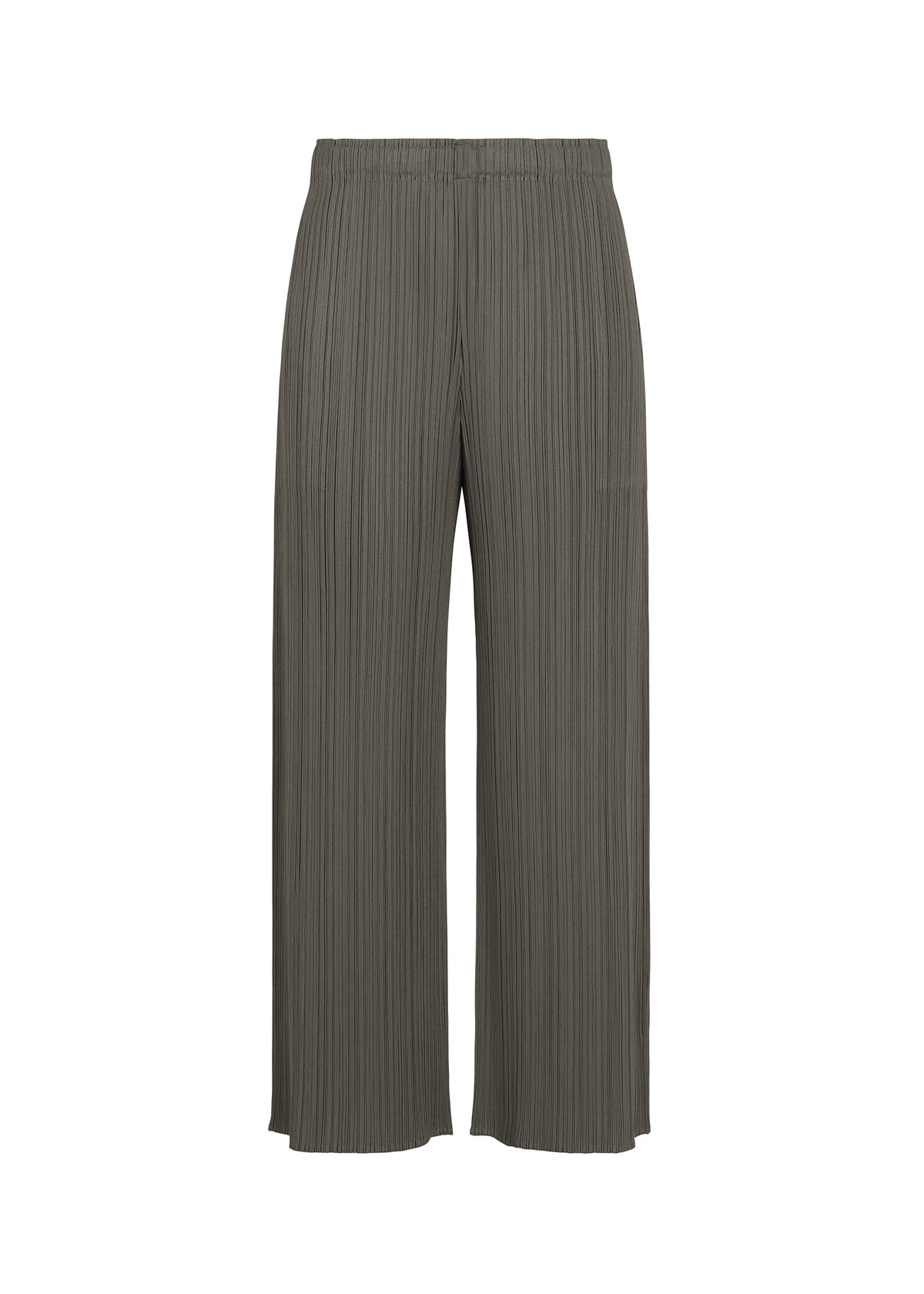 A product shot of the PLEATS PLEASE ISSEY MIYAKE MONTHLY COLORS : AUGUST trousers in charcoal.