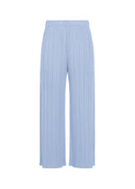 A product shot of the PLEATS PLEASE ISSEY MIYAKE MONTHLY COLORS : AUGUST trousers in light blue.