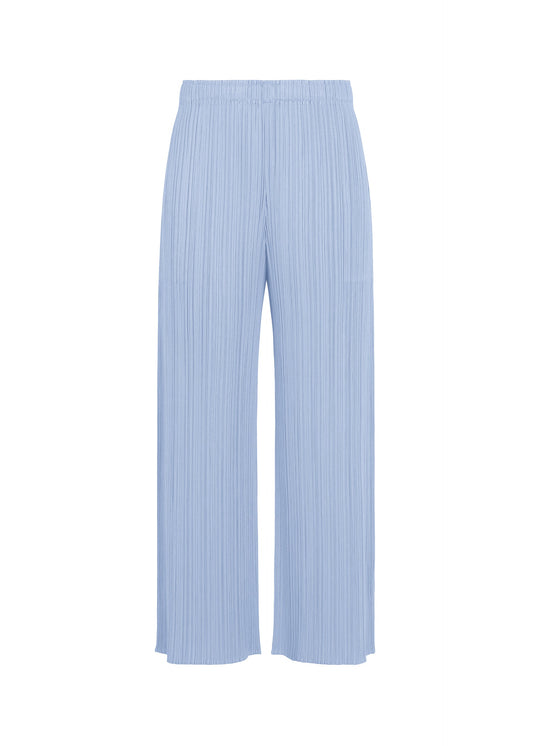 A product shot of the PLEATS PLEASE ISSEY MIYAKE MONTHLY COLORS : AUGUST trousers in light blue.