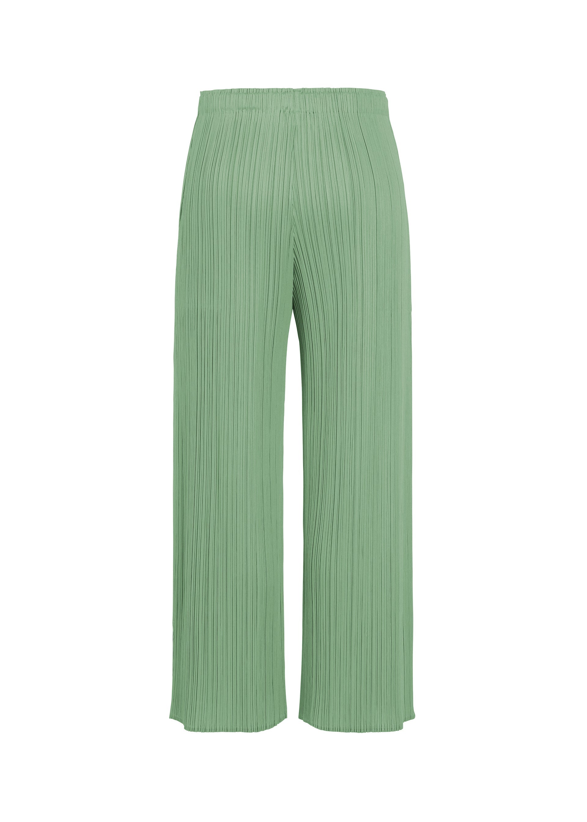 A detail shot of the PLEATS PLEASE ISSEY MIYAKE MONTHLY COLORS : AUGUST trousers.