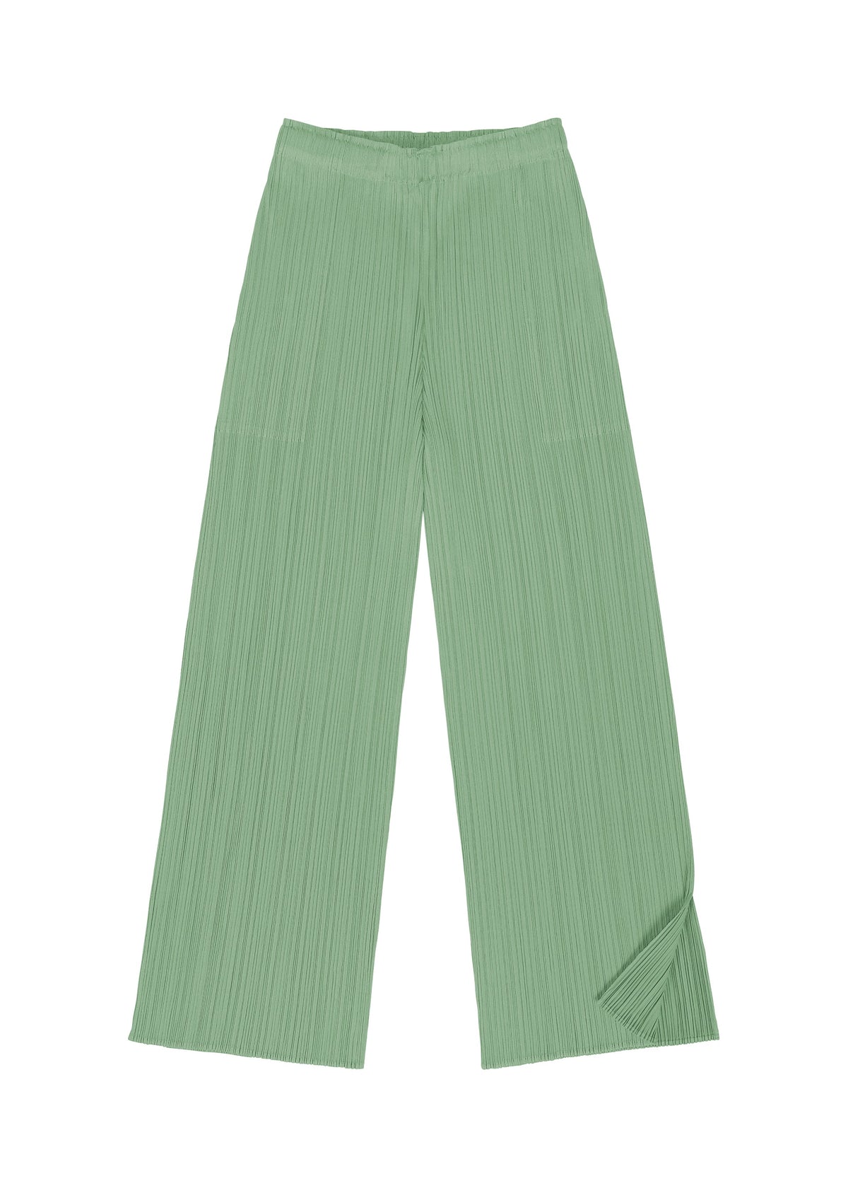 A detail shot of the PLEATS PLEASE ISSEY MIYAKE MONTHLY COLORS : AUGUST trousers.