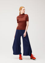 A model wears the PLEATS PLEASE ISSEY MIYAKE MONTHLY COLORS : SEPTEMBER monthly-colors-september-trousers-red-brown.