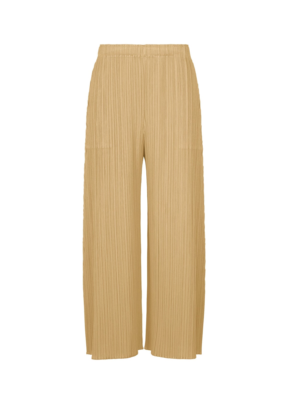 A product shot of the PLEATS PLEASE ISSEY MIYAKE MONTHLY COLORS : OCTOBER trousers in ash beige.