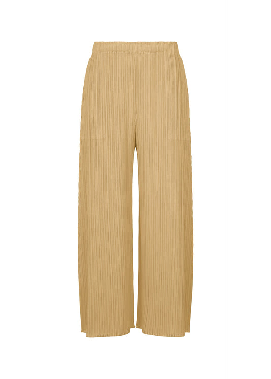 A product shot of the PLEATS PLEASE ISSEY MIYAKE MONTHLY COLORS : OCTOBER trousers in ash beige.