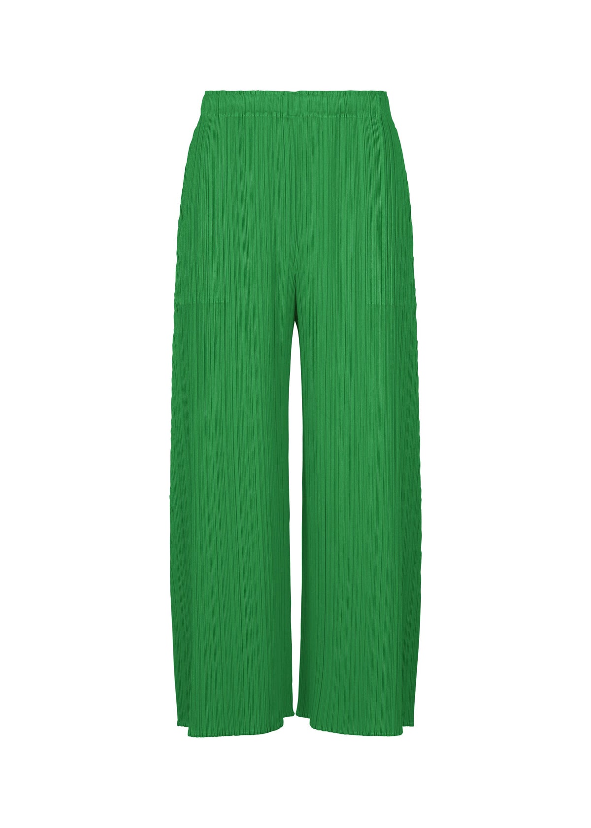 A product shot of the PLEATS PLEASE ISSEY MIYAKE MONTHLY COLORS : OCTOBER trousers in green.