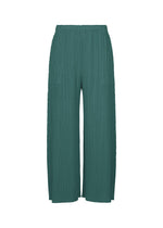 A product shot of the PLEATS PLEASE ISSEY MIYAKE MONTHLY COLORS : OCTOBER trousers in blue green.