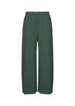 A product shot of the PLEATS PLEASE ISSEY MIYAKE MONTHLY COLORS : OCTOBER trousers in dark green.