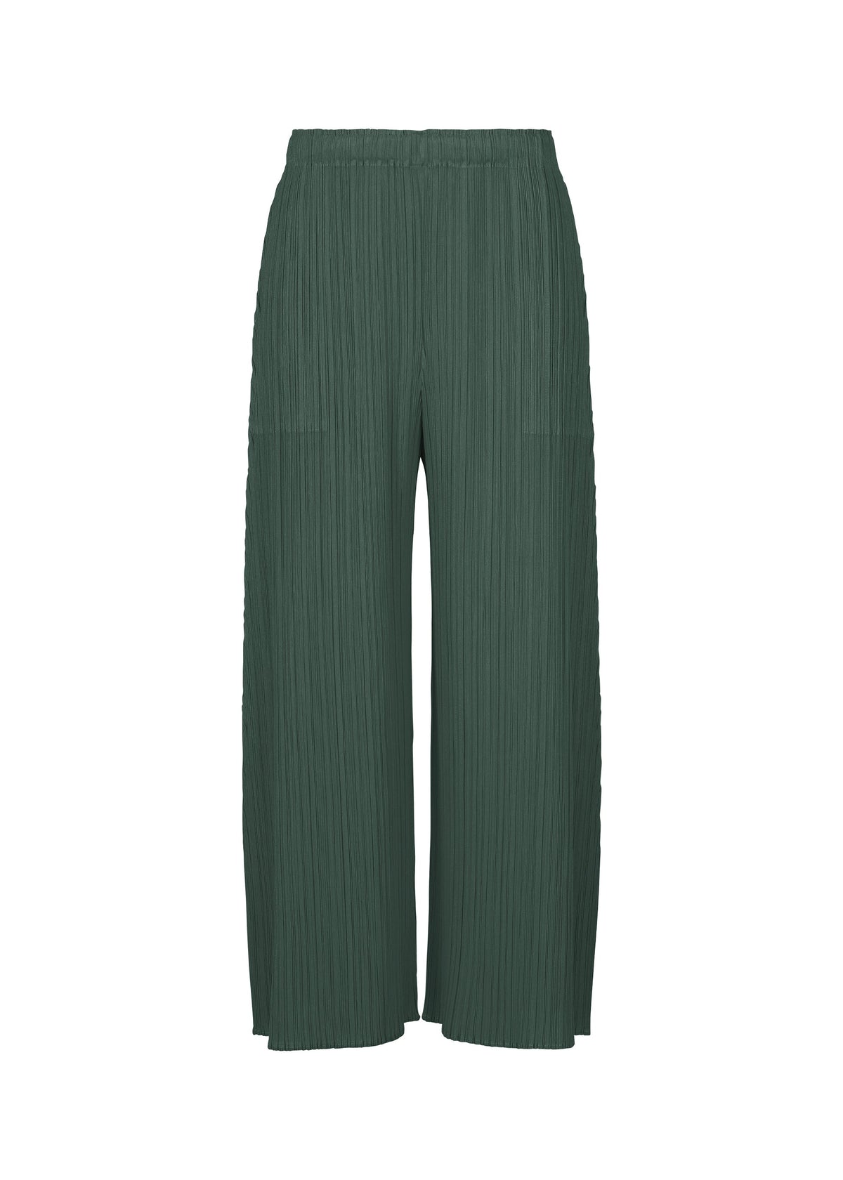 A product shot of the PLEATS PLEASE ISSEY MIYAKE MONTHLY COLORS : OCTOBER trousers in dark green.