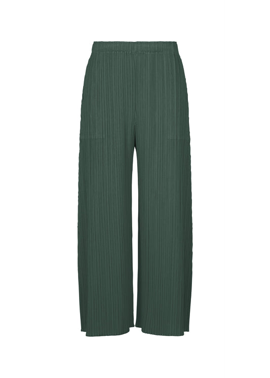 A product shot of the PLEATS PLEASE ISSEY MIYAKE MONTHLY COLORS : OCTOBER trousers in dark green.