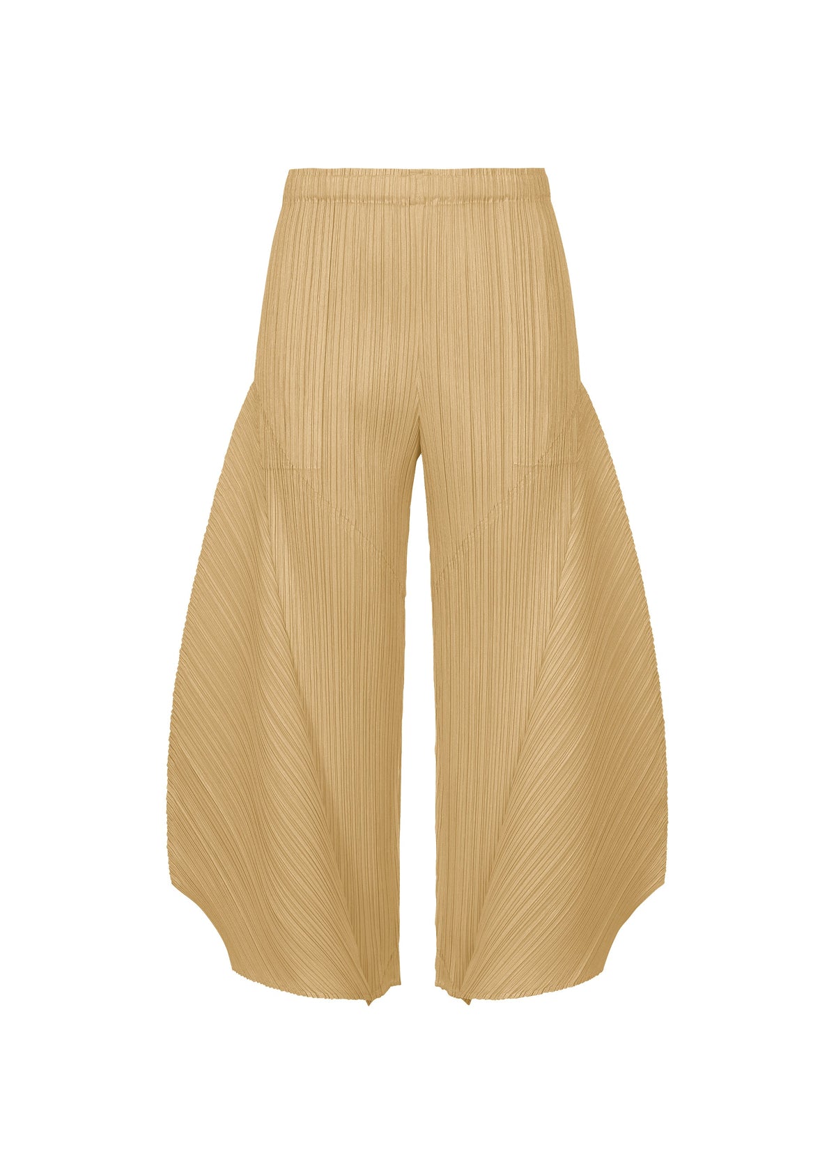 A product shot of the PLEATS PLEASE ISSEY MIYAKE MONTHLY COLORS : OCTOBER trousers in ash beige.
