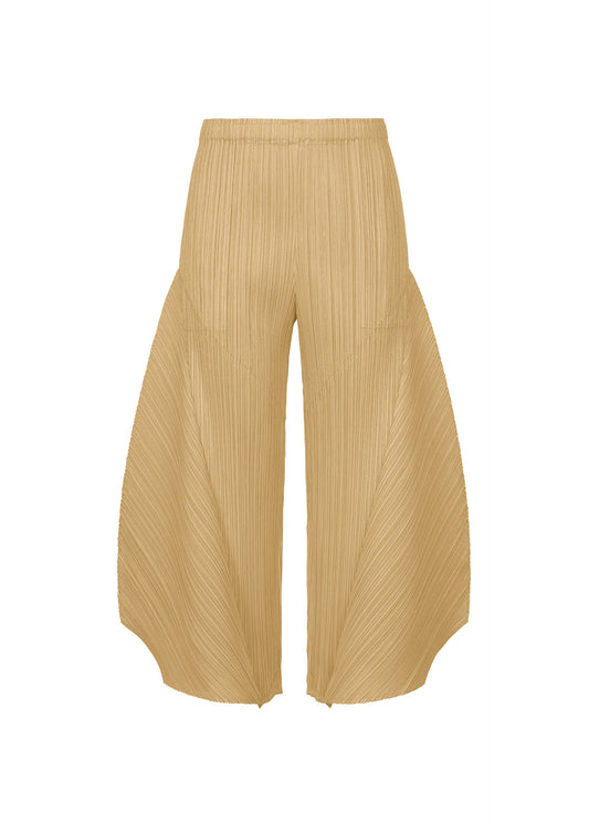 A product shot of the PLEATS PLEASE ISSEY MIYAKE MONTHLY COLORS : OCTOBER trousers in ash beige.