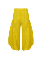 A product shot of the PLEATS PLEASE ISSEY MIYAKE MONTHLY COLORS : OCTOBER trousers in yellow ocher.